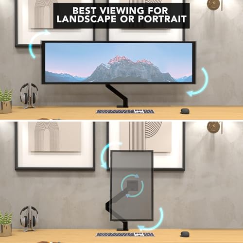 Mount-It! Heavy Duty Monitor Arm, 49-57" Ultrawide, 55 lbs | Full motion gas spring arm, tilt swivel rotate, VESA 75 & 100, fits Samsung Odyssey G9.