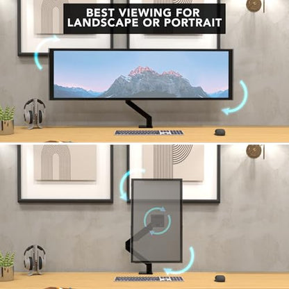 Mount-It! Heavy Duty Monitor Arm, 49-57" Ultrawide, 55 lbs | Full motion gas spring arm, tilt swivel rotate, VESA 75 & 100, fits Samsung Odyssey G9.