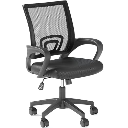 OS MOTOR Home Office Chair, Ergonomic Mid-Back Mesh Desk Chair with Lumbar Support, Adjustable Swivel Rolling Design, Comfy Armrest for Work, Study, Gaming, Vanity, Black - color: Black, size: Single Chair