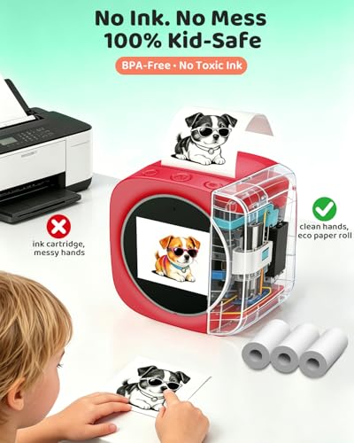 Usteetic Sticker Printer AI Voice-Powered Sticker Maker for Kids – Portable Thermal Inkless Sticker Maker Machine with 3 Paper Rolls–DIY Crafts, Creative Toy Gift for Boys Girls Ages 3+