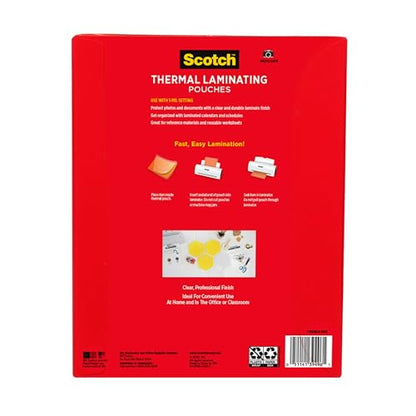 Scotch Thermal Laminating Pouches, 100 Count, Clear, 5 mil., Laminate Business Cards, Banners and Essays, Ideal Office or School Supplies, Fits Letter Sized (8.9 in. × 11.4 in.) Paper - size: 100-Pack