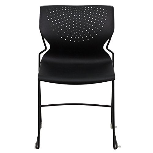 EMMA + OLIVER Home and Office Black Full Back Stack Chair with Black Frame | Powder Coated, 661 LBS. Weight Capacity - color: Black