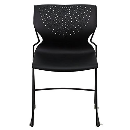 EMMA + OLIVER Home and Office Black Full Back Stack Chair with Black Frame | Powder Coated, 661 LBS. Weight Capacity - color: Black