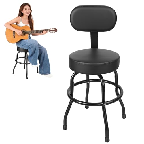 Guitar Stool, 360° Swivel Padded Seat with Ergonomic Backrest & Footrest, Heavy Duty Iron Frame Non-Slip Feet for Home Studio Stage Practice (Black-C) - color: Black-c