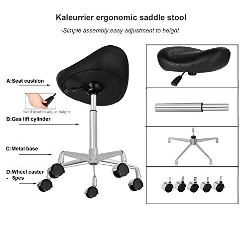 Kaleurrier Rolling Saddle Stools with Wheels: Seat Height 22-28 inch - color: Black, size: Without Back