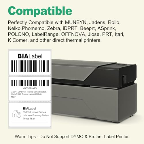2.25 x 1.25 Inch Direct Thermal Labels, 12 Rolls, 12,000 Labels | Compatible with Zebra, Rollo and Other Desktop Direct Thermal Printers, Permanent Adhesive, Easy-Tear Perforations - size: 2-1/4" x 1-1/4"