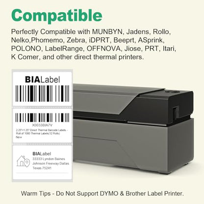 2.25 x 1.25 Inch Direct Thermal Labels, 12 Rolls, 12,000 Labels | Compatible with Zebra, Rollo and Other Desktop Direct Thermal Printers, Permanent Adhesive, Easy-Tear Perforations - size: 2-1/4" x 1-1/4"