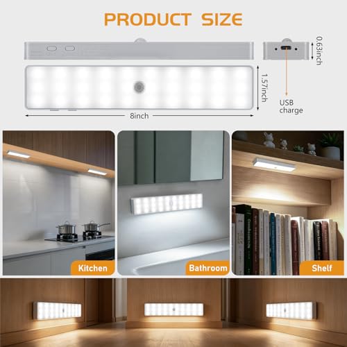 Racokky Under Cabinet Lighting with Remote, Motion Activated Closet Light