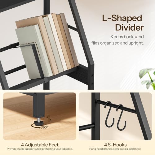 HOOBRO Desktop Bookshelf, 3-Tier Desk Organizer Shelf, Small Office Shelves - color: Black