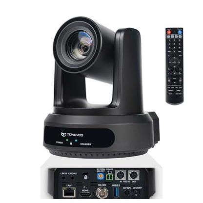 TONGVEO AI Auto-Tracking IP PTZ Camera SDI/HDMI/USB3.0/LAN PoE 30X Optical + 8X Digital Zoom 1080P 60fps for Live Streaming Church Services Education Video Conference with OBS vMix and More - color: Onyx