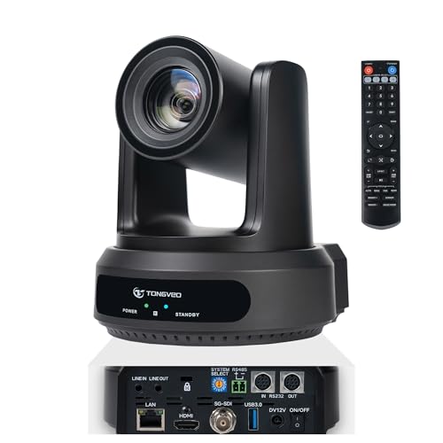 TONGVEO AI Auto-Tracking IP PTZ Camera SDI/HDMI/USB3.0/LAN PoE 30X Optical + 8X Digital Zoom 1080P 60fps for Live Streaming Church Services Education Video Conference with OBS vMix and More - color: Onyx