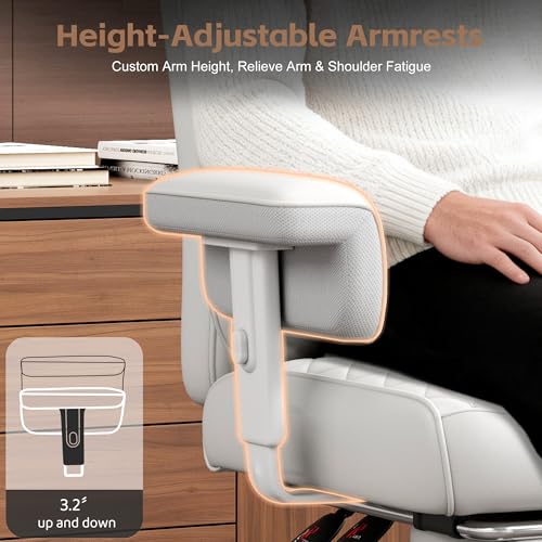 Vonesse Office Chair, Desk Chair with Soft Adjustable Armrests, Ergonomic High Back Gaming Chair with Lumbar Support, Executive Computer Chairs with Footrest (PU Leather,White) - color: Classic White