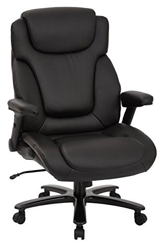 Office Star Big and Tall Deluxe High Back Adjustable Executive Office Chair with Padded Flip Arms, Black Bonded Leather - color: Black Bonded Leather