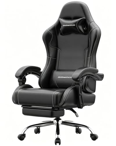 Dowinx Gaming Chair with Footrest, 330lbs Computer Chair 2D Lift Linkage Armrest, Massage Lumbar, Height Adjustable Ergonomic Comfy Video Game Chairs for Home Office Streaming, Long Gaming, Black - color: Matte Black