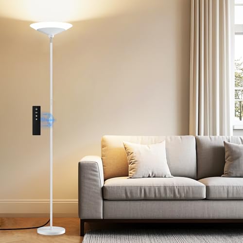 White Torchiere Floor Lamp - 30W Dimmable LED Standing Lamp with Remote/Button Control, 1800Lm, 3000-6500K, 72in Bright Standing Pole Light for Living Room Bedroom Office Corner - color: White
