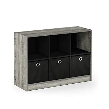 Furinno Basic 6-Cube Book Shelf with Open Shelf, 3 x 2, French Oak - color: French Oak Grey/Black, size: 6-Cube with Bin