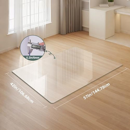 [Tempered Glass] Glass Office Chair Mat for Carpet Heavy 57" x 42"-1/5" Thick Premium Tempered Glass Duty Hard Glass Chair Mats -for Office Chair on Carpet or Hard Floor with 4 Anti-Slip Pads - size: 57" x 42"