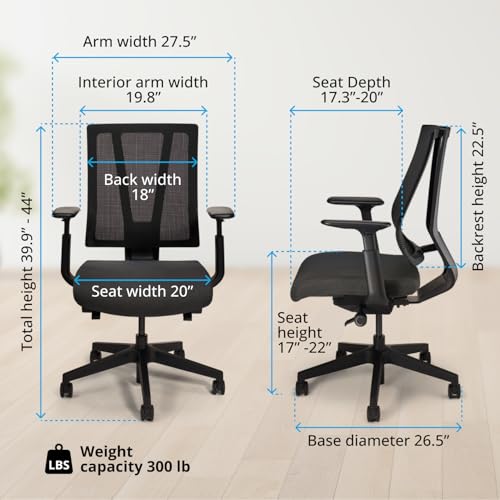 Clarksville Ergonomic Office Chair Adjust Lumbar Support Black | Mesh Back Office Chair, Synchro-Tilt Recline Home Office Desk Chairs with 3-Way Arms, 300 lb Capacity Computer Chair - color: Black