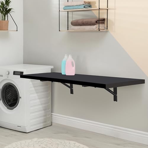 Wall Mounted Desk, Murphy Desk, Wall Mounted Folding Table, 48x16 Black | Houseables Laundry Folding Table, Fold Down Work Bench, Foldable Station, Floating Bar, Hanging, Dining, Kitchen, Clothes - color: Black