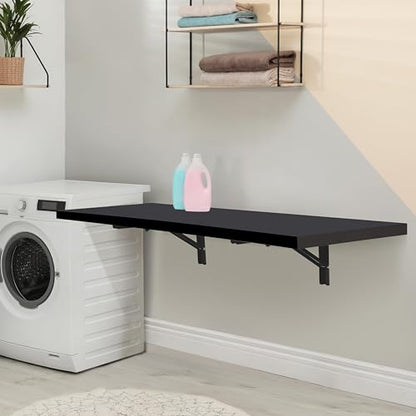 Wall Mounted Desk, Murphy Desk, Wall Mounted Folding Table, 48x16 Black | Houseables Laundry Folding Table, Fold Down Work Bench, Foldable Station, Floating Bar, Hanging, Dining, Kitchen, Clothes - color: Black