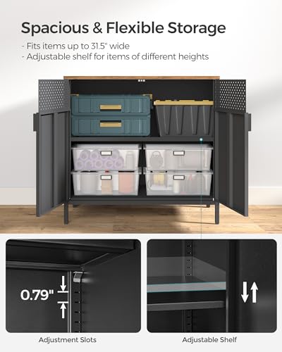 SONGMICS Storage Cabinet, Sideboard with Adjustable Shelves - color: Rustic Brown + Black, size: 31.5"W, style: 1 pack