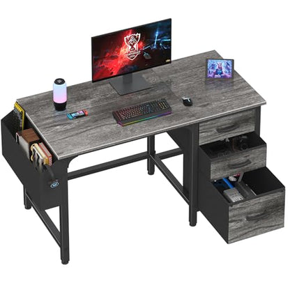 Lufeiya Computer Desk with File Drawers Cabinet, 47 Inch Home Office Desks with Filing Cabinet for Small Space, Gaming Study Writing Table PC Desks, Gray - color: Grey, size: 46.6"