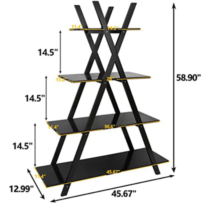 Nouva 4 Tier Ladder Bookshelf Storage Shelves, A Frame Wooden Ladder Open Display Shelves Floor Shlef Storage Furniture for Home Office Living Room Black