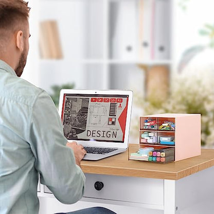 Desk Organizer with 5 Drawers, Rectangular Office Stationery Supplies Desktop Drawers, Plastic Makeup Storage, Suitable for Office, School, Home (Pink & 5 Drawers) - color: Pink & 5 Drawers
