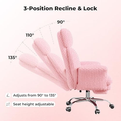 Big and Tall Office Chair, Flip Armrests for Pets & Cross Legged Sitting | Executive Ergonomic Computer Gaming Chair with Foot Rest, Rose Velvet Pink Wide Seat Reclining Desk Chair - color: Pink Rose Velvet