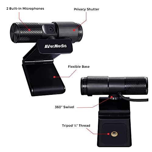 AVerMedia Live Streamer Cam 313 - Full HD 1080P Webcam with Privacy Shutter, Dual Microphone, 360 Degree Swivel for Video Conference - NDAA Compliant (PW313) - style: 1080p30 Fixed Focus