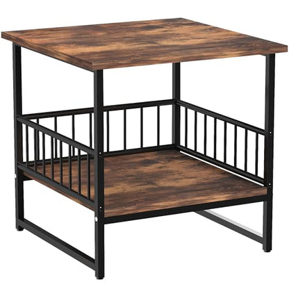 DHMAKER End Table, Industrial Side Table with 2-Tire Storage Shelf, 180LBS Mini Fridge Stand with Adjustable Feet, 24"x24" Wood Night Stand Small Bedside Table for Living Room Bedroom, Brown - color: Rustic Brown 1pc 24inch