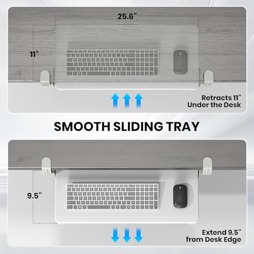 Large Keyboard Tray Under Desk, Pull Out Keyboard & Mouse Tray for Typing - color: White