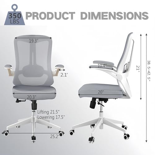 Ergonomic Office Chair - 350LB Comfy Desk Chairs with Lumbar Back Support, Mesh Computer Chairs with Wheels and Arms for Home Office, Study (Gray-Without Headrest) - color: 02gray