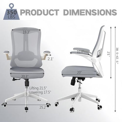 Ergonomic Office Chair - 350LB Comfy Desk Chairs with Lumbar Back Support, Mesh Computer Chairs with Wheels and Arms for Home Office, Study (Gray-Without Headrest) - color: 02gray