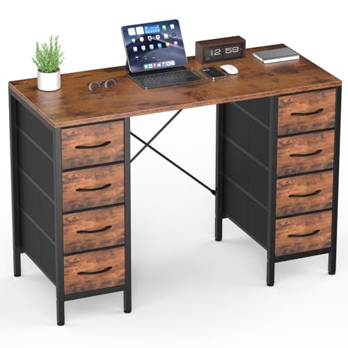 Sweetcrispy 48" Computer Desk with 8 Fabric Drawers & Storage Shelves - color: Rustic Brown, size: 48 inches with 8 Drawers