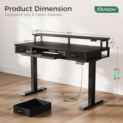 AODK 55 Inch Electric Standing Desk with Drawers & Keyboard Tray, Black - color: Black, size: 55 Inch