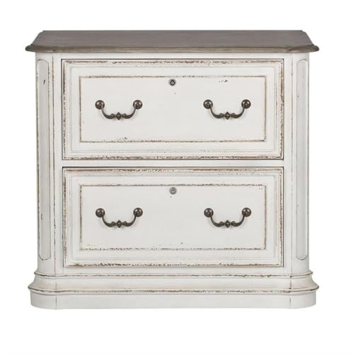 Ashford & Sons Jr Executive Media Lateral File Cabinet, Poplar Solids with White Oak and Birch Veneers, Weathered Brown Top Whitewash Finish, 2 Locking Full Extension Drawers, Antique Pewter Hardware - size: Lateral File