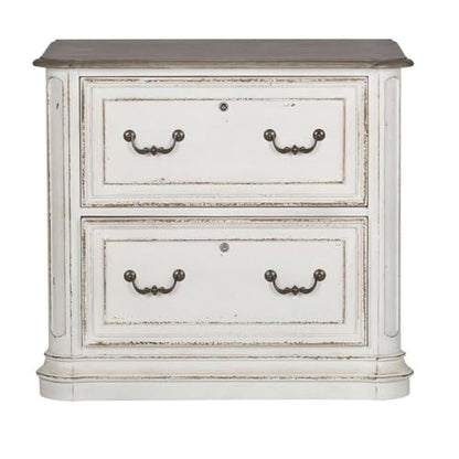 Ashford & Sons Jr Executive Media Lateral File Cabinet, Poplar Solids with White Oak and Birch Veneers, Weathered Brown Top Whitewash Finish, 2 Locking Full Extension Drawers, Antique Pewter Hardware - size: Lateral File