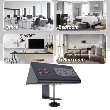 Desk Clamp Power Strip 15A 1875W 3 Outlets 3 USB A 1 PD20W C Port - Edges Mount Design Protector for Home Office Dormitory