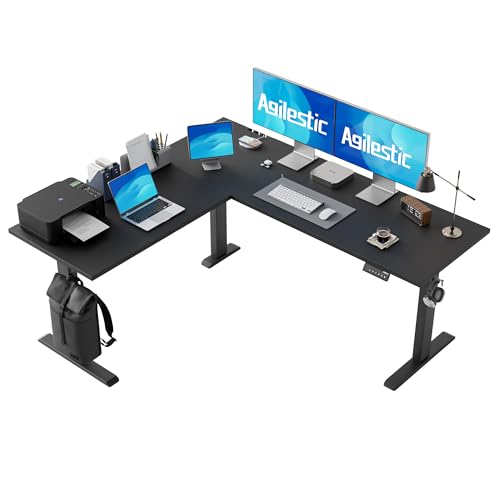 Agilestic L Shaped Electric Standing Desk Adjustable Height, 63 Inch, Black - color: Black, size: 63 x 55 Inch
