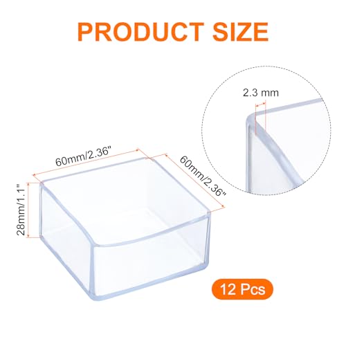 uxcell 12 Pcs Silicone Chair Leg Floor Protectors 2.4 x 2.4 Inch Non-Slip Chair Leg Caps Covers, Square Furniture Leg Protectors for Hardwood Floors Reduce Noise and Scratches, Clear - size: 2.4 x 2.4 Inch