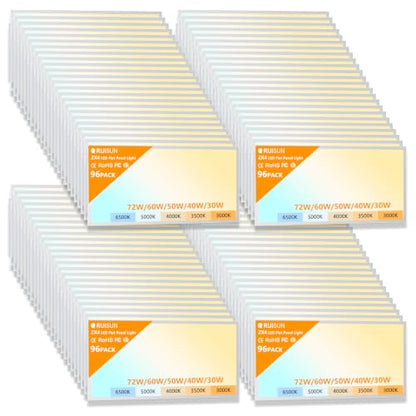 96 Pack 2x4 LED Flat Panel Lights with 5CCT Selectable, 9576LM, ETL | 72W/60W/50W/40W/30W,6500K/5000K/4000K/3500K/3000K,0-10V Dimmable, LED Drop Ceiling Fixtures for Office Meeting Classroom - size: 2x4FT 96PACK