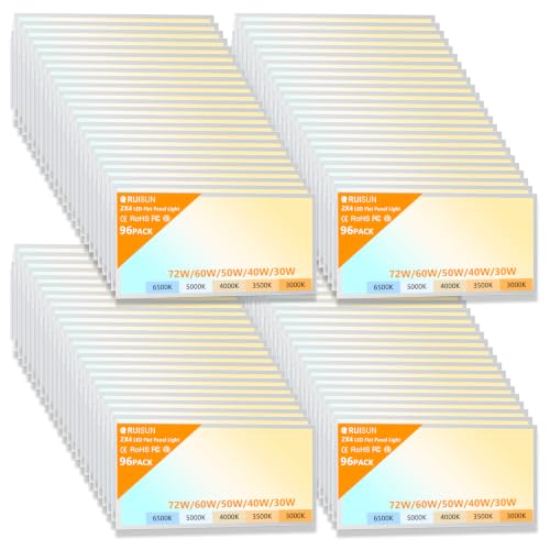96 Pack 2x4 LED Flat Panel Lights with 5CCT Selectable, 9576LM, ETL | 72W/60W/50W/40W/30W,6500K/5000K/4000K/3500K/3000K,0-10V Dimmable, LED Drop Ceiling Fixtures for Office Meeting Classroom - size: 2x4FT 96PACK