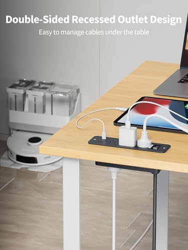 Recessed Power Strip, 6 Outlets 5 USB (3 USB-C, 15W/3A Max), 5FT Flat Plug | Flush mount power strip, desktop charging station for desk, nightstand, side table, 1875W/15A, 900J surge protection, Black