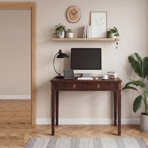 LEEMTORIG Traditional Solid Wood Writing Desk, Small Secretary Desk with 2 Drawers, Mahogany Desk Cherry Wood Writing Table for Home Office, 31.5" W French Provincial Desk, Cherry Walnut SSZ-D1258 - size: 31.5" W