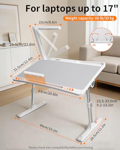 Laptop Desk Bed Table with LED Light,Adjustable Lap Desk Bed Tray,Portable Folding Couch Table Bookstand with Page Clip,Car Rear Seat Sofa Floor Laptop Tray Stand for Adult Kids Reading Writing Eating - size: lapdesk with light