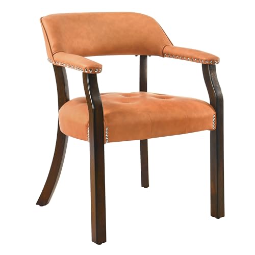 LEEMTORIG Faux Leather Dining Chair with Arms, Solid Wood Dining Chair with Supportive Back, Boss Caption's Chairs Office Desk Chairs, Espresso Legs & Orange PU CY-NX173-318OR - color: Espresso Legs & Orange Pu, size: Set of 1