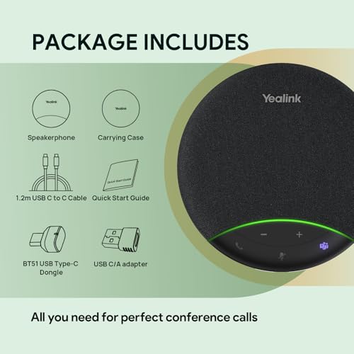 Yealink SP92 Bluetooth Speaker and Microphone with Dongle, Conference Speakerphone for Teams, 13ft 360 Omni Pickup, Full-Duplex Mic, AI Noise Reduction, 20H Call Time, USB C/A - color: Black- SP92 with Dongle