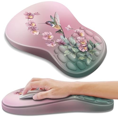 YIWEI Ergonomic Mouse Pad with Wrist Rest for Carpal Tunnel Pain Relief - color: Hummingbird