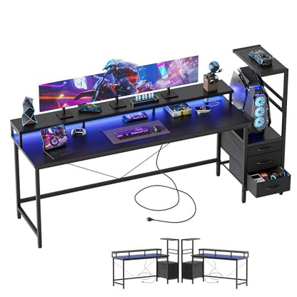 Mericonia 68 inch Gaming Desk with Drawers, Reversible Computer Desk, Black - color: Black, size: 68*20